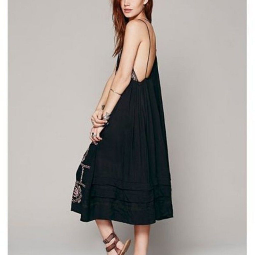 Free People Diamond In The Sky Floral Embroidered Strappy Boho Midi Dress XS‎ - Picture 2 of 10